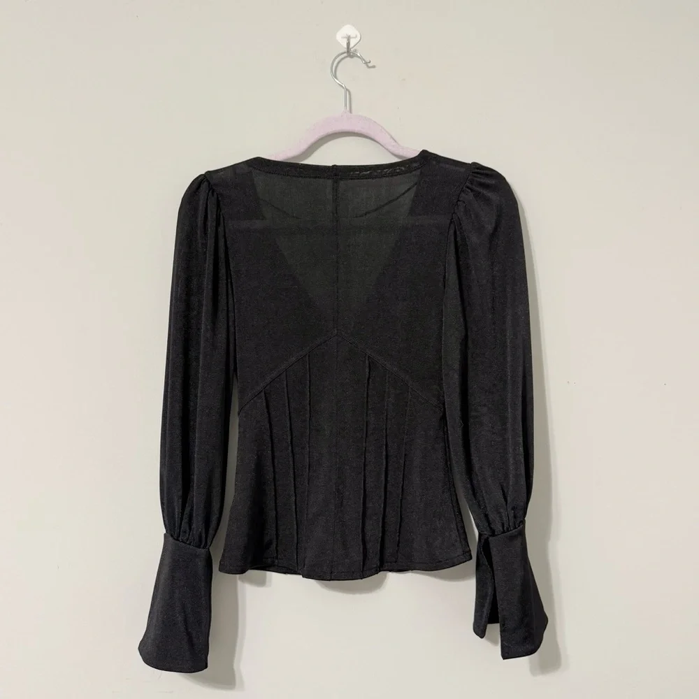 Free People Killer Queen V-Neck Black Blouse